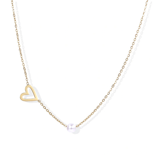 Pearl Heart Embrace Necklace - 14K Gold Plated Stainless Steel with pearl accent