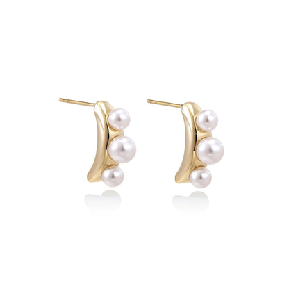 Pearl Trio Curve Studs - side angle view