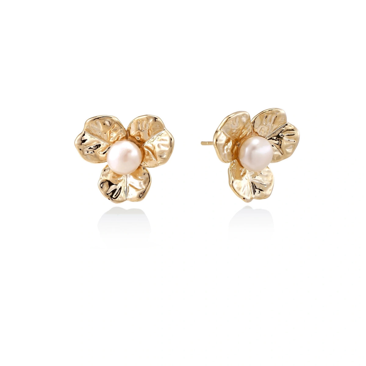 Bloom Pearl Studs - 14K gold plated brass with freshwater pearl, front view