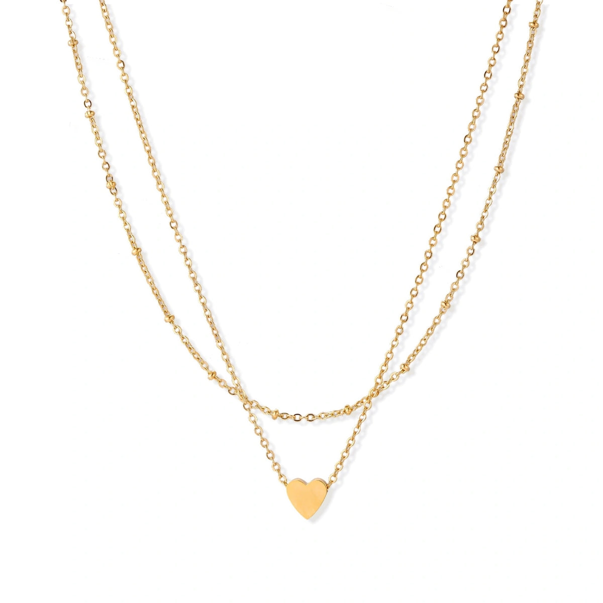 Adeline Layered Heart Necklace, gold-tone layered heart necklace, front view