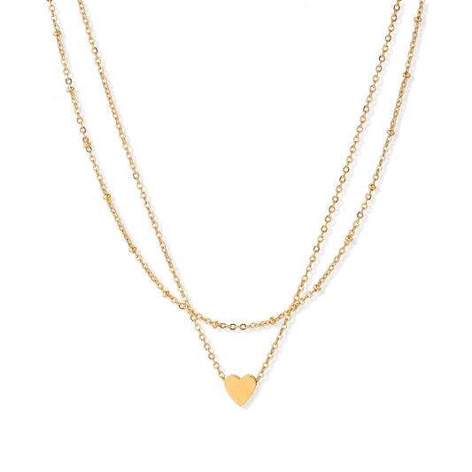 Adeline Layered Heart Necklace, gold-tone layered heart necklace, front view