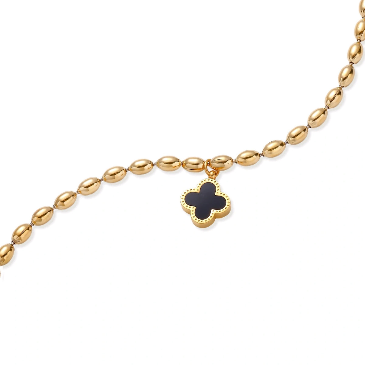 Lucky Clover Beaded Bracelet - angled detail view
