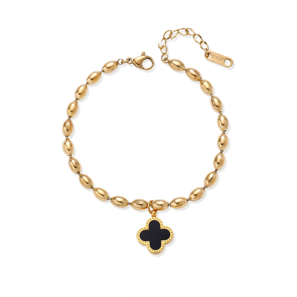 Lucky Clover Beaded Bracelet - close-up detail view