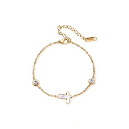 Sacred Cross Bracelet - 18K gold plated stainless steel with mother of pearl cross, front view