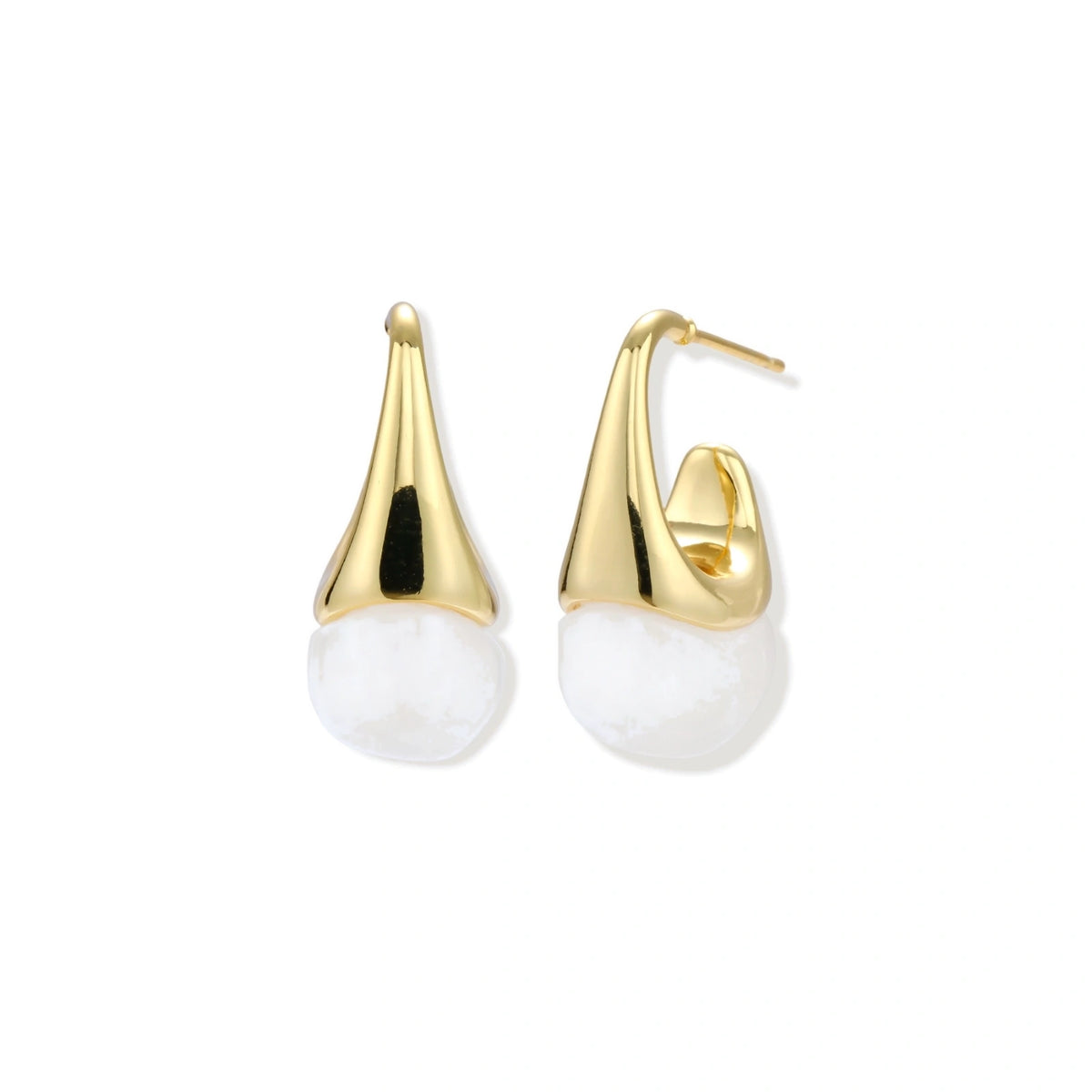 Sculptural Cone Hoops - 18K gold plated brass with white resin, front view