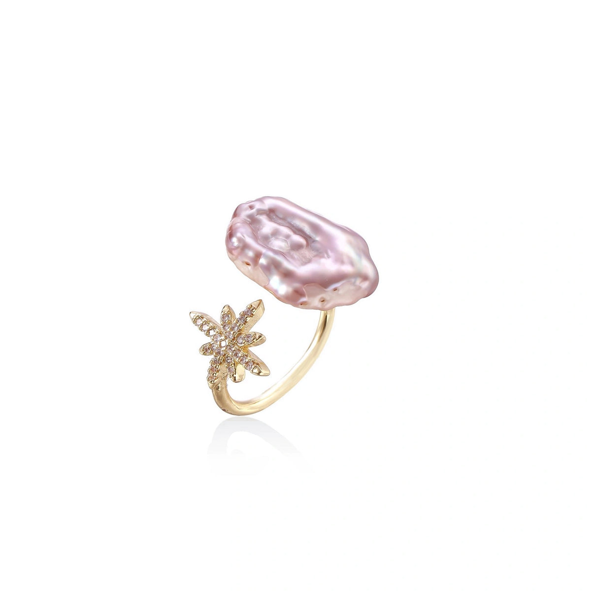 Starlit Pearl Dreams Ring - 14K Gold Plated Brass with baroque freshwater pearl and pavé starburst