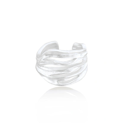Coralie Wave Ring, front view of the wide wave-band face