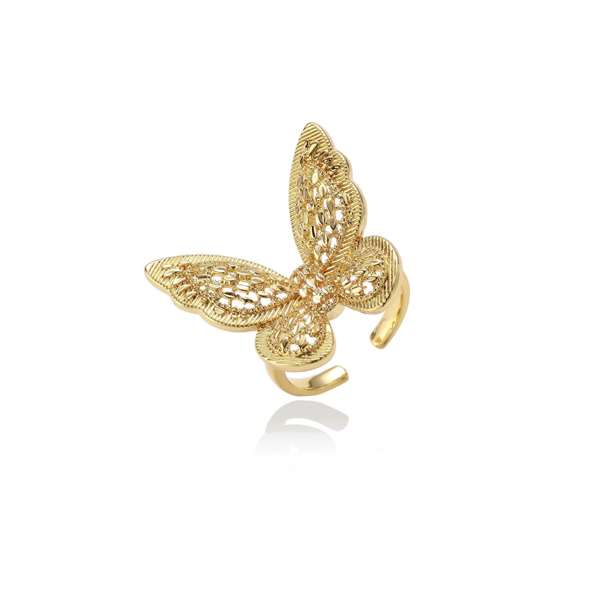 Butterfly Dreams Ring - 18K Gold Plated Brass filigree butterfly, front view