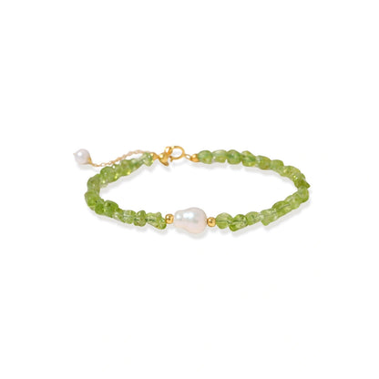 Sylvie Peridot Bracelet close-up of freshwater pearl drop and clasp