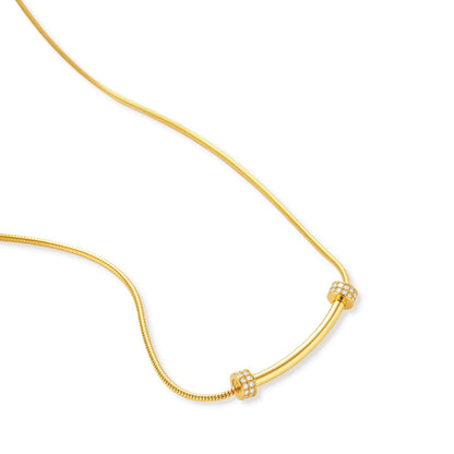 Elodie Spark Bar Necklace close-up of pavé crystal rondelles on curved bar