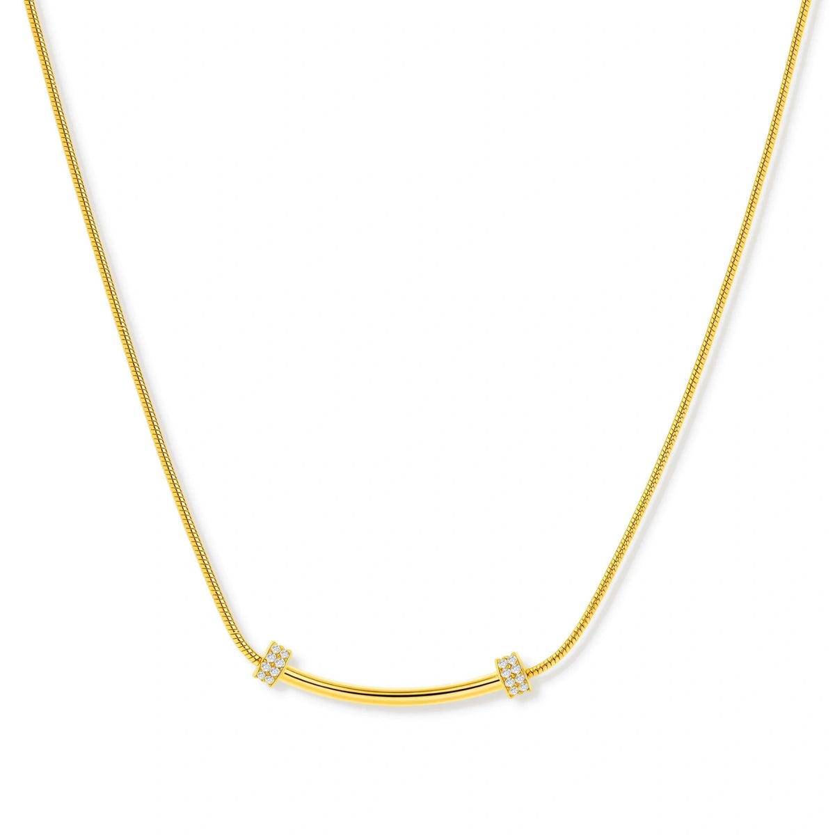 Elodie Spark Bar Necklace in 18K gold sterling silver with curved bar pendant