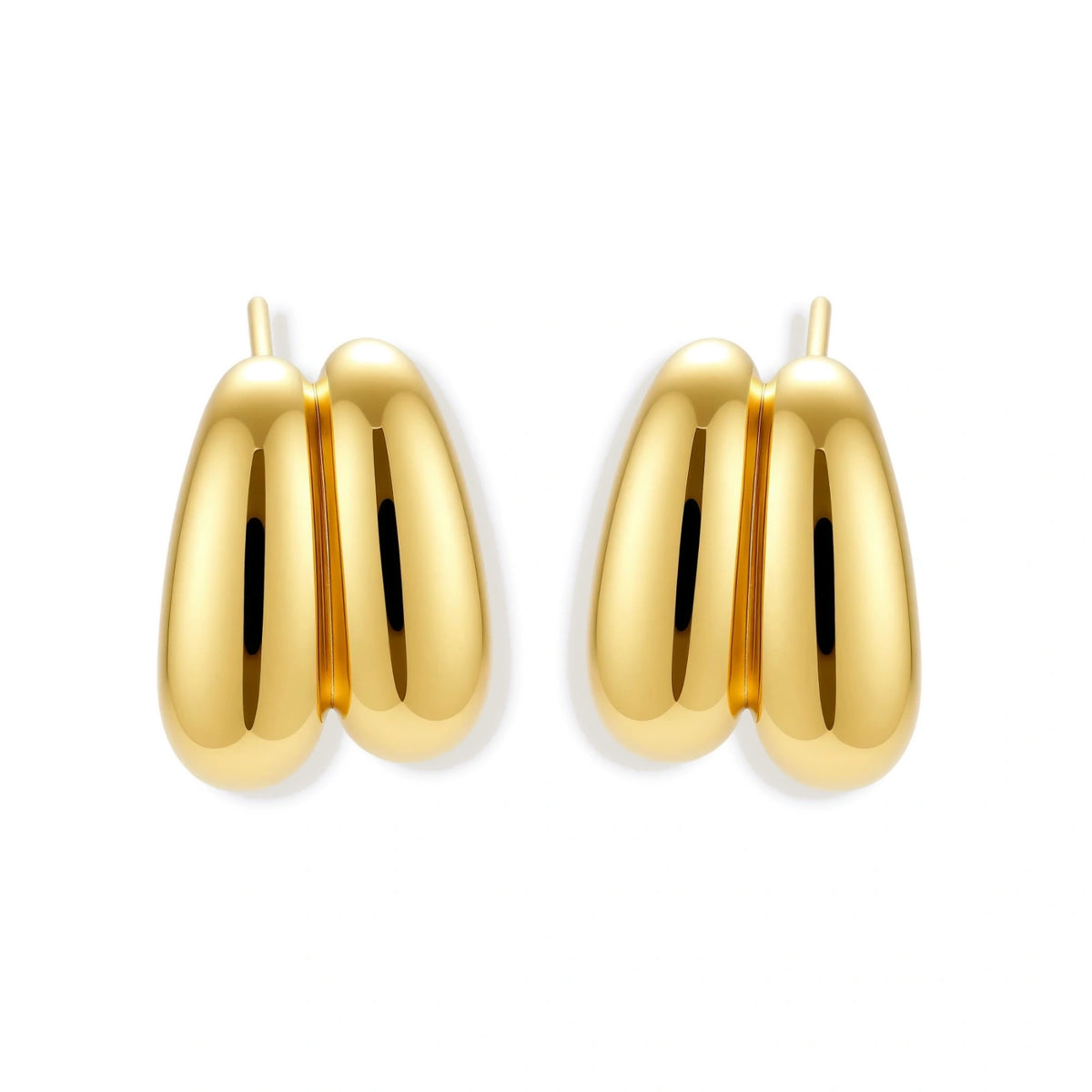 Ondine Sculpted Studs, pair of double teardrop dome studs side by side, front view