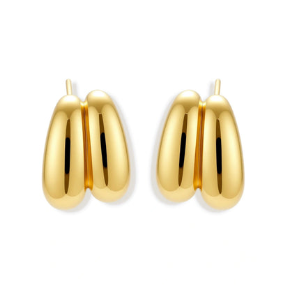 Ondine Sculpted Studs, pair of double teardrop dome studs side by side, front view