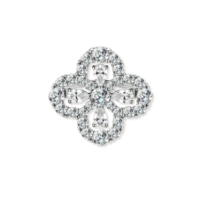 Blythe Clover Moissanite Ring, front view of the pear-cut clover with a round moissanite centre and pavé edge