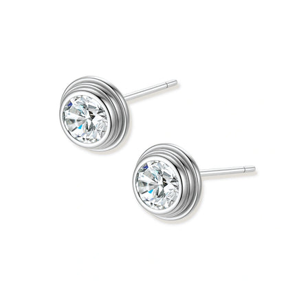 Orla Bezel Moissanite Studs, pair angled showing the post backs