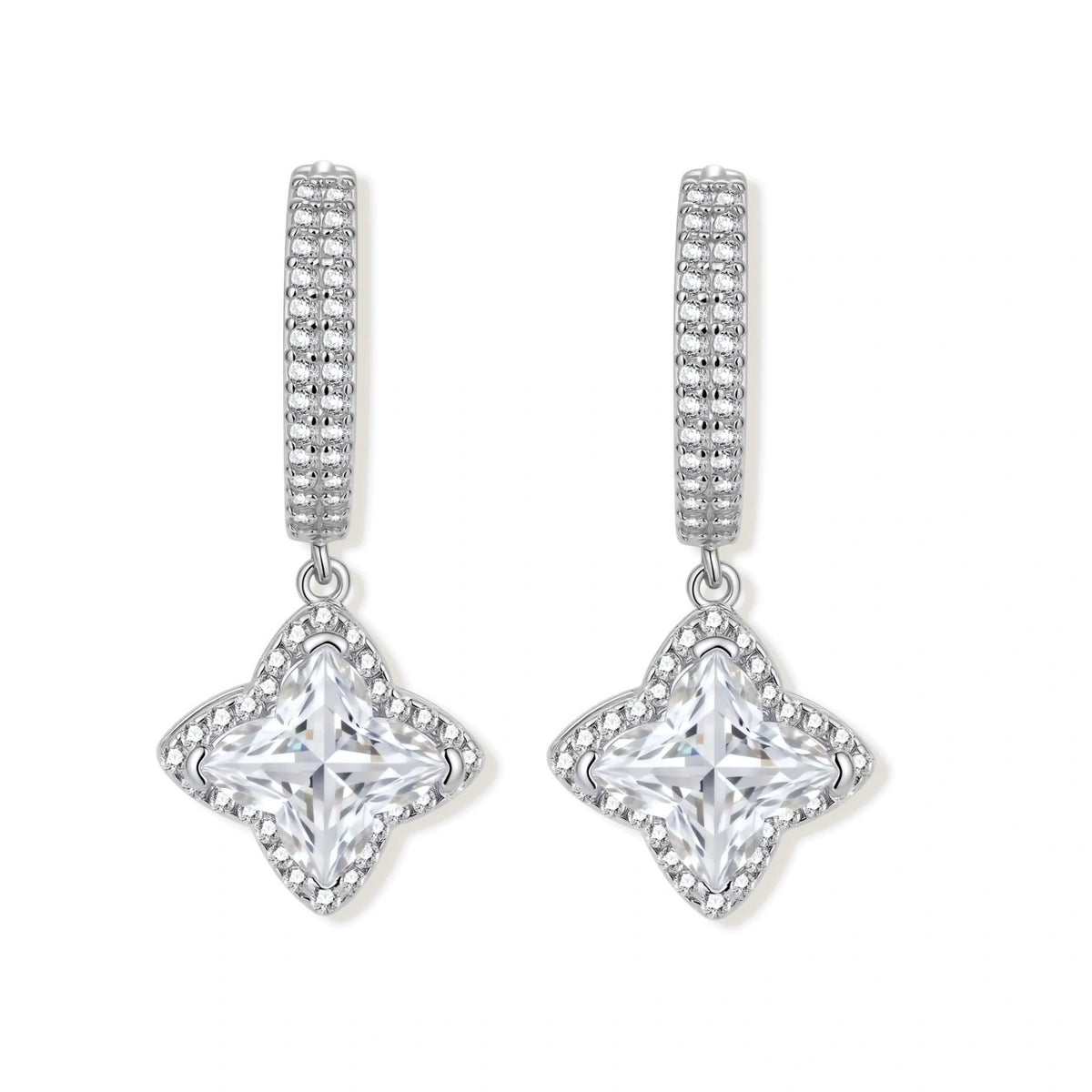 Delphine Star Moissanite Huggies, pair side by side, drops facing forward