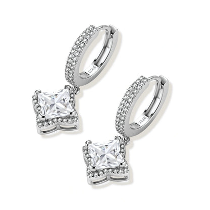 Delphine Star Moissanite Huggies, pair angled showing the hinged hoops and the star-framed drops
