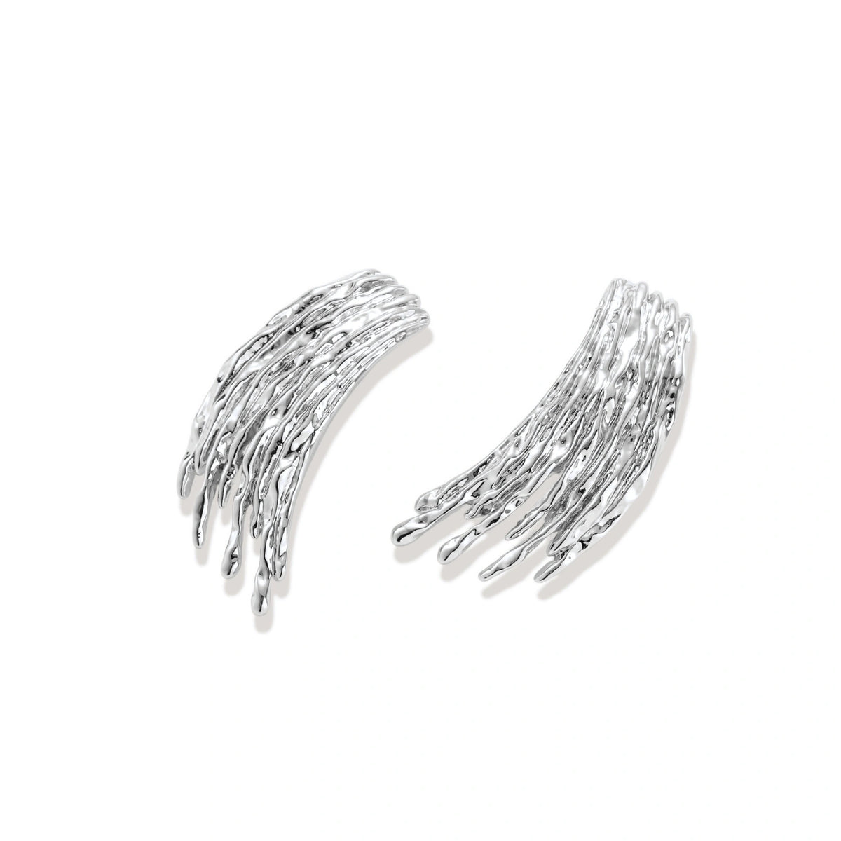 Elowen Sweeping Wing Earrings, pair angled to show the cascading textured strands