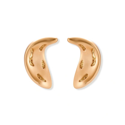Calla Crescent Earrings, pair of polished gold-tone crescents with textured grooves, front view