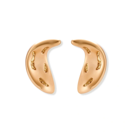 Calla Crescent Earrings, pair of polished gold-tone crescents with textured grooves, front view