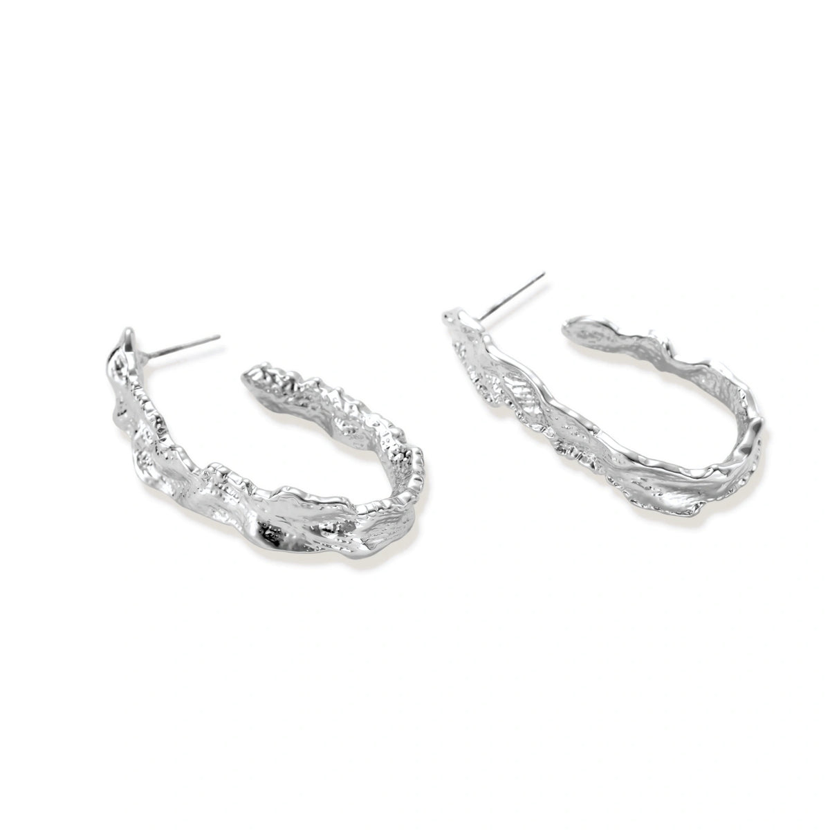 Ottilie Textured Hoops, pair laid flat showing the open hoop shape and posts