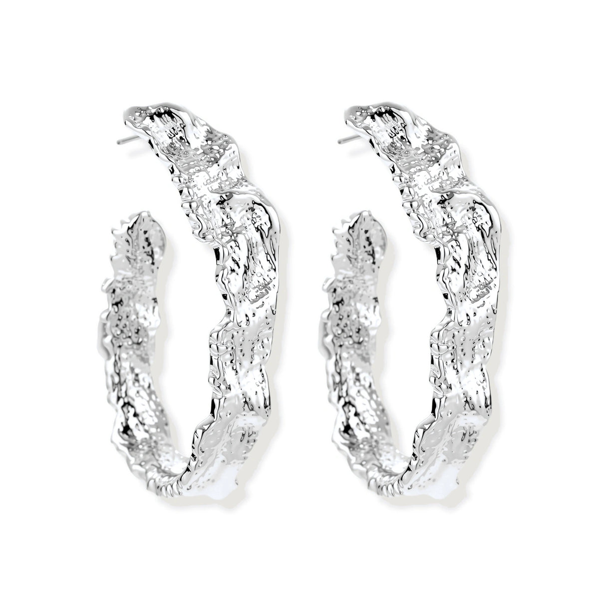 Ottilie Textured Hoops, pair angled showing the flattened band and post backs
