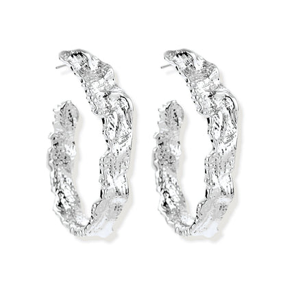 Ottilie Textured Hoops, pair angled showing the flattened band and post backs
