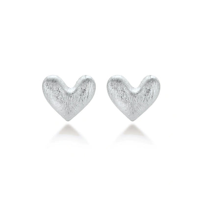 Hazel Silver Heart Studs, pair of brushed heart studs side by side, front view