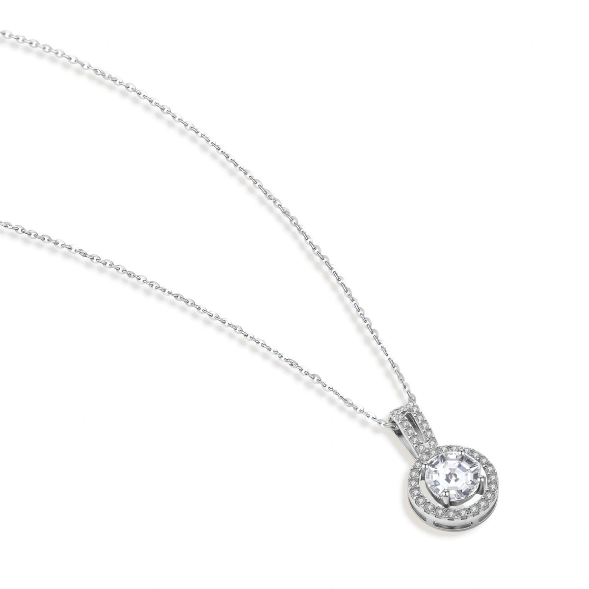 Marlowe Halo Necklace, angled view showing the fine cable chain and split bail