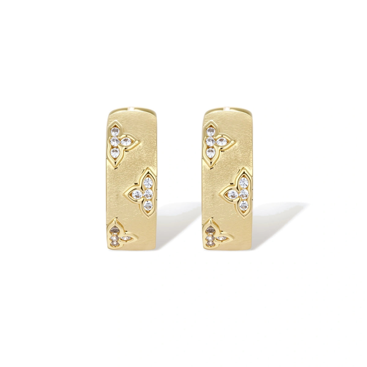 Georgiana Bloom Hoop Earrings, close-up of the floral zirconia detail
