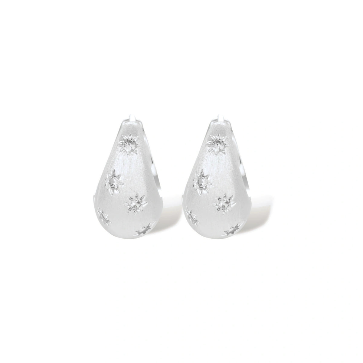 Guinevere Star Hoop Earrings, close-up of star-set zirconia detail