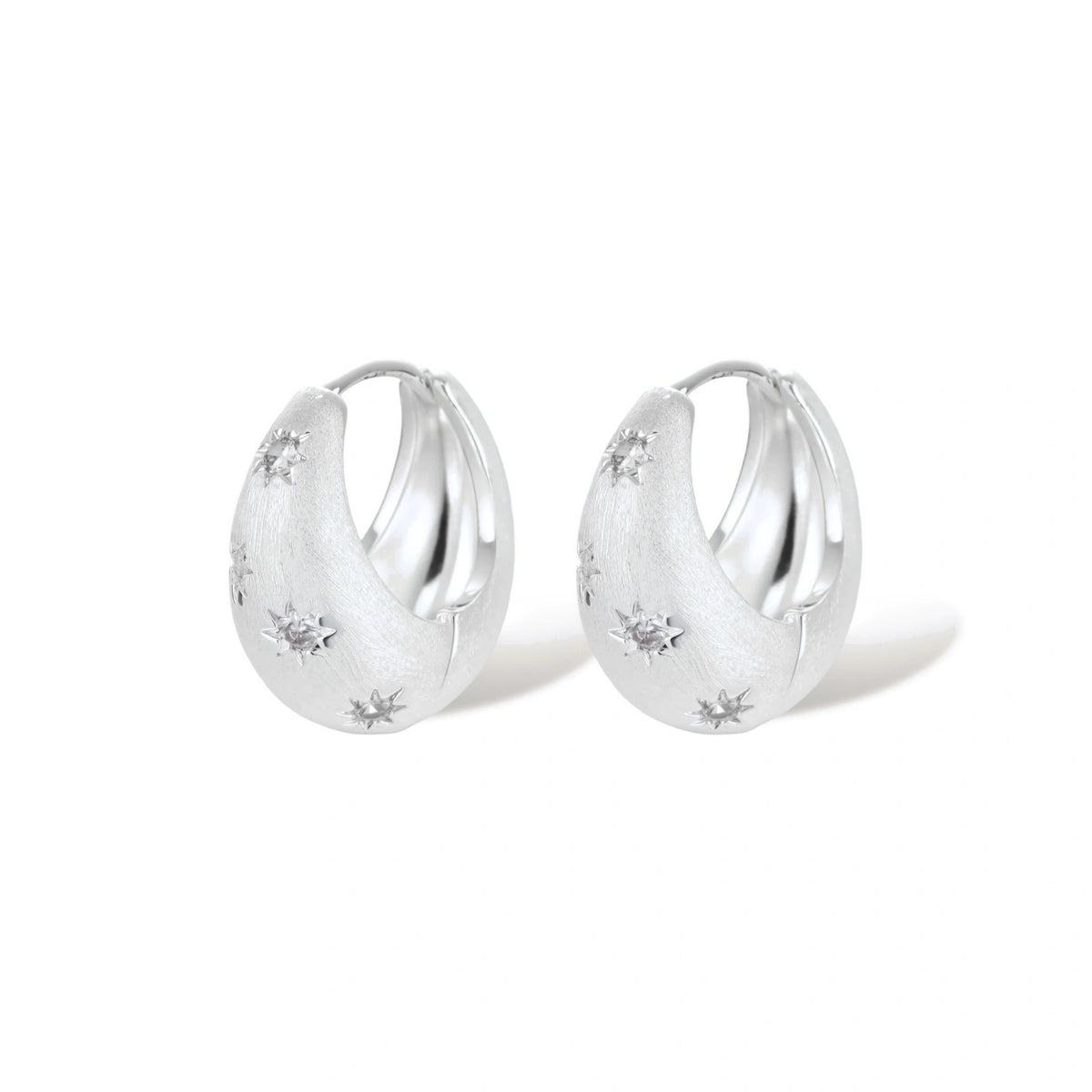 Guinevere Star Hoop Earrings, silver-tone zirconia star hoops, alternate angle