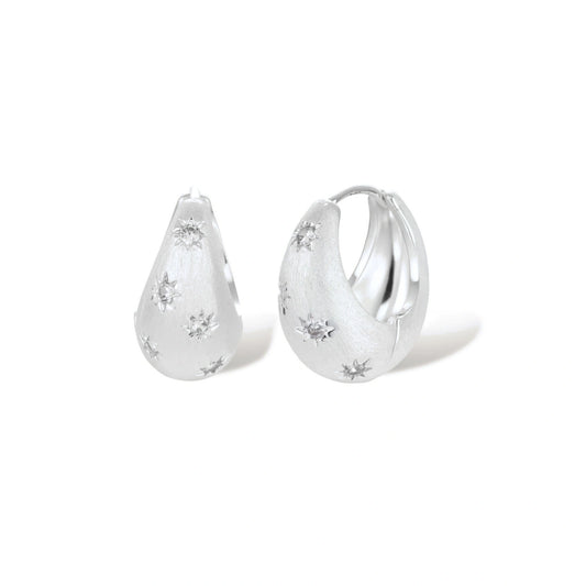 Guinevere Star Hoop Earrings, silver-tone zirconia star hoops, front view