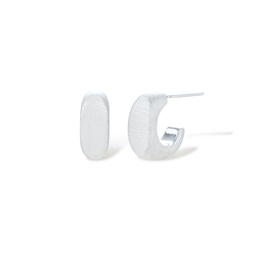 Perrine Silver Huggie Earrings, silver-tone huggie earrings, front view