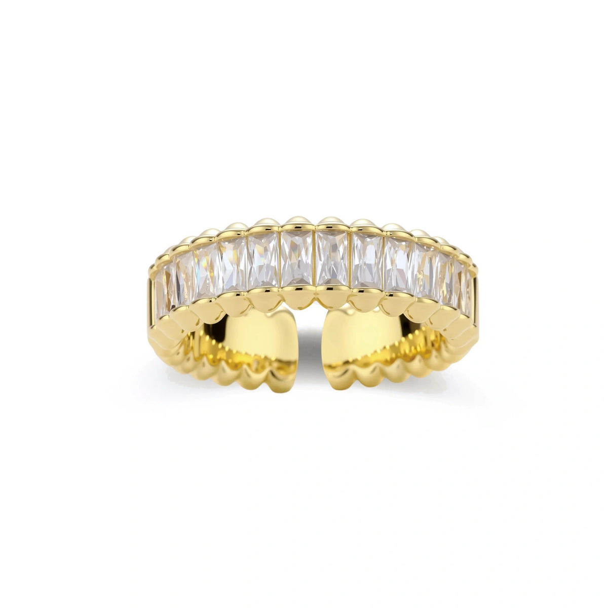 Theodora Baguette Band Ring, close-up of the baguette zirconia row
