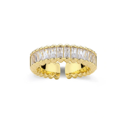 Theodora Baguette Band Ring, close-up of the baguette zirconia row