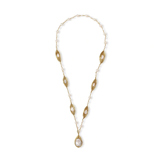Golden Leaf Baroque Necklace in gold-plated brass with freshwater and baroque pearls