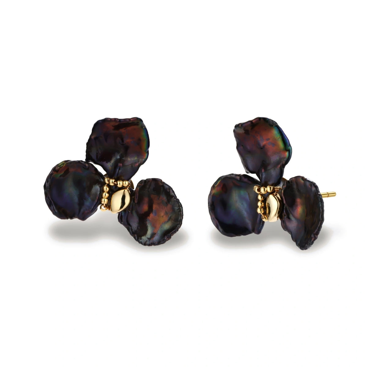 Seraphina Bloom Pearl Earrings, pair of baroque pearl floral studs, front view