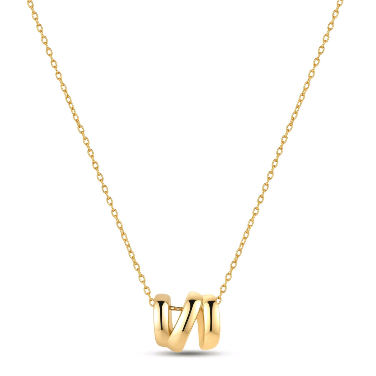 Initial N Necklace, polished gold letter N pendant on a fine cable chain, full length