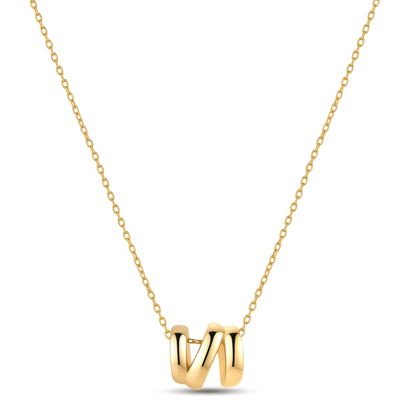 Initial N Necklace, polished gold letter N pendant on a fine cable chain, full length