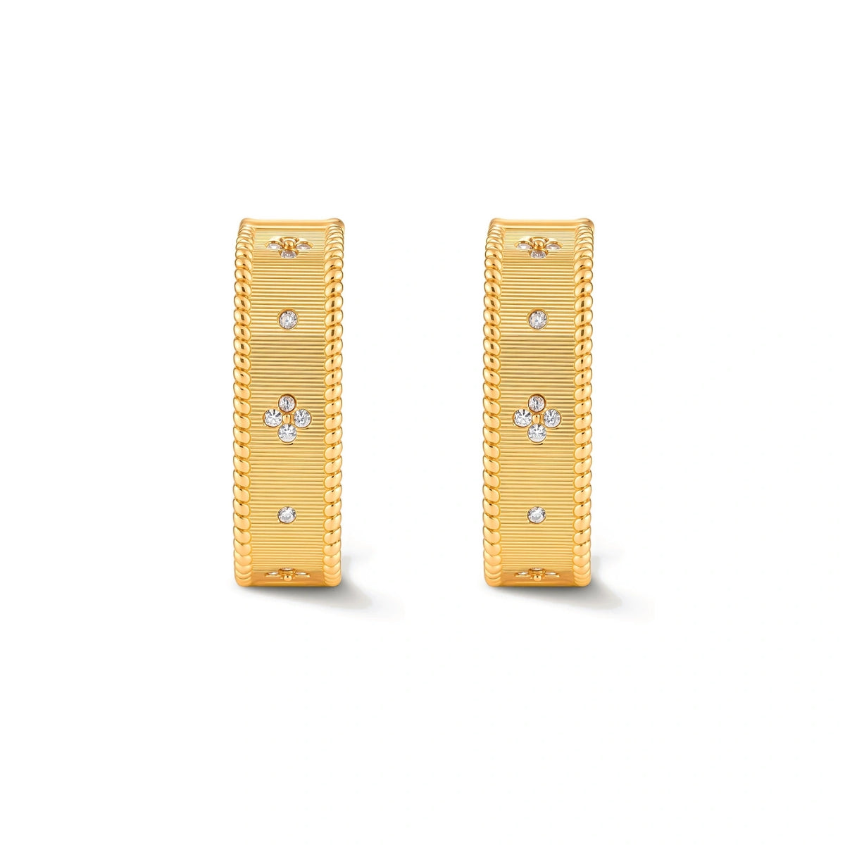 Margaux Square Huggies, pair of ribbed square huggies with cubic zirconia clusters, front view