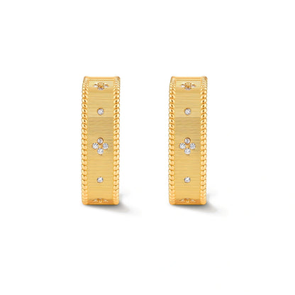Margaux Square Huggies, pair of ribbed square huggies with cubic zirconia clusters, front view