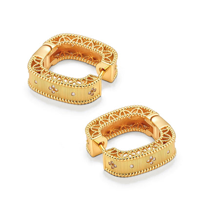 Margaux Square Huggies, pair lying flat showing the hinged closure and pierced inner wall