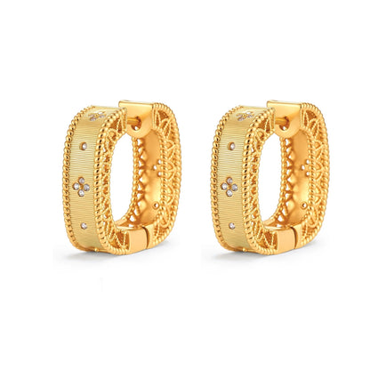 Margaux Square Huggies, pair angled to show the ribbed face, hinge and open-work interior