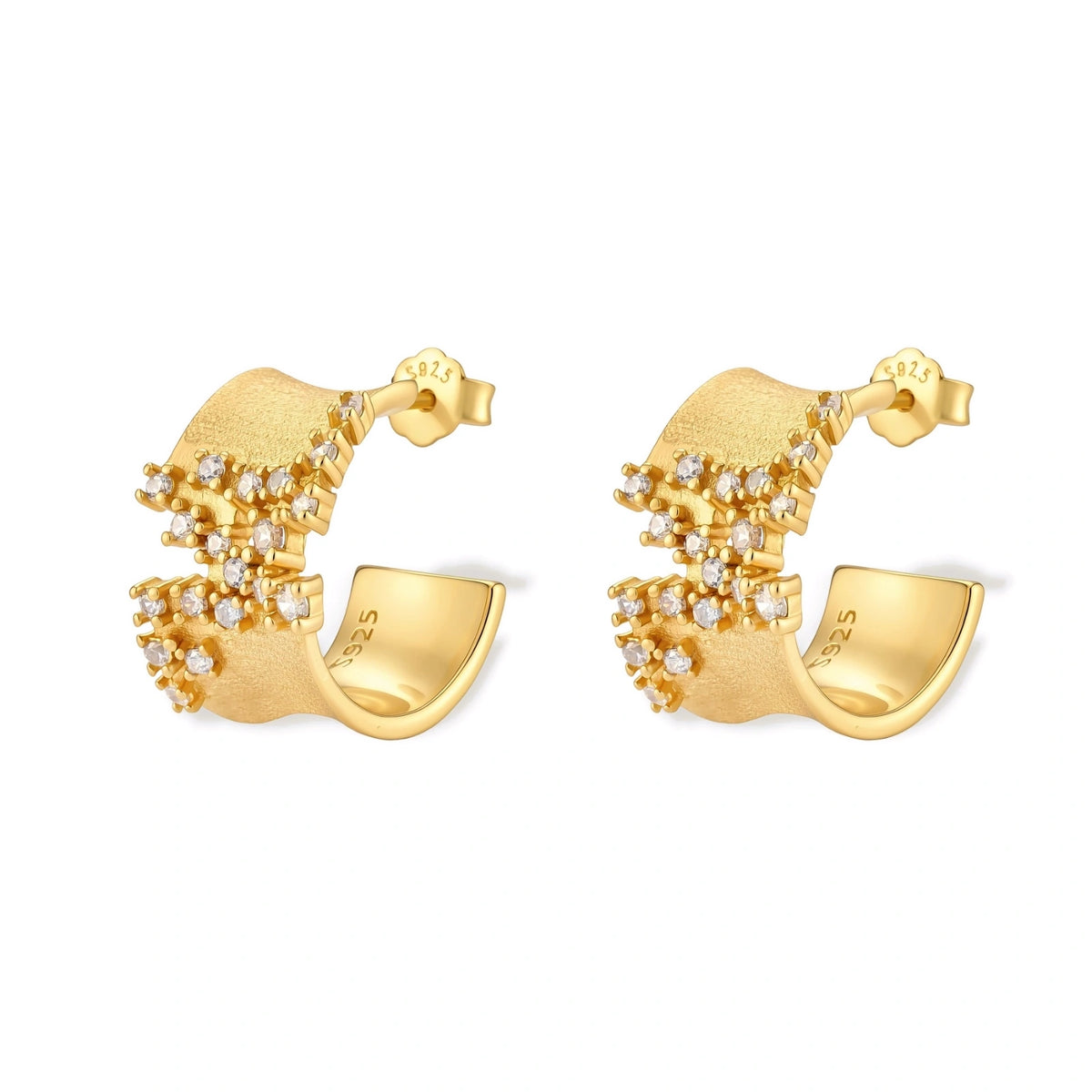 Stella Pavé Hoops, pair angled to show the open hoop profile and inner face