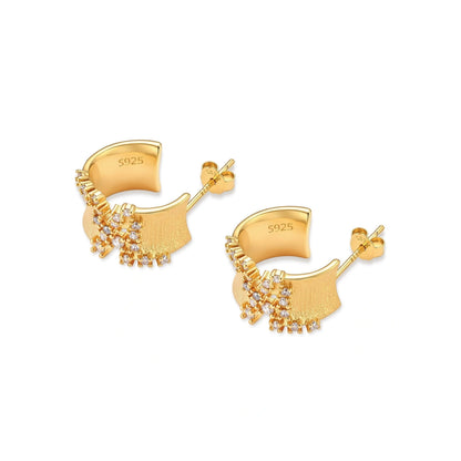 Stella Pavé Hoops, pair lying flat showing the post backs, butterfly backs and S925 stamp