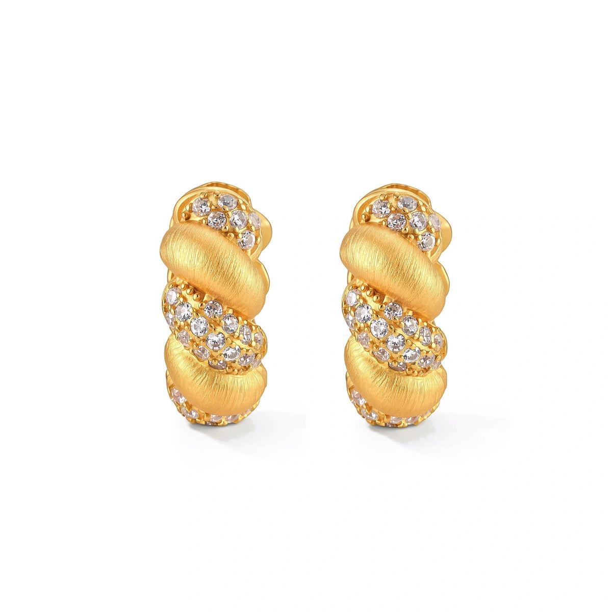 Bria Braided Huggies, pair of braided pavé huggies side by side, front view