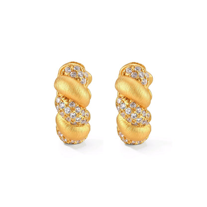 Bria Braided Huggies, pair of braided pavé huggies side by side, front view