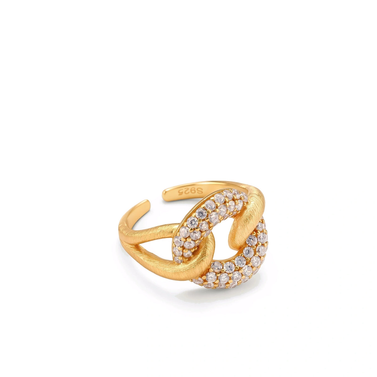 Lena Link Ring, ring angled to show the open adjustable band and S925 stamp