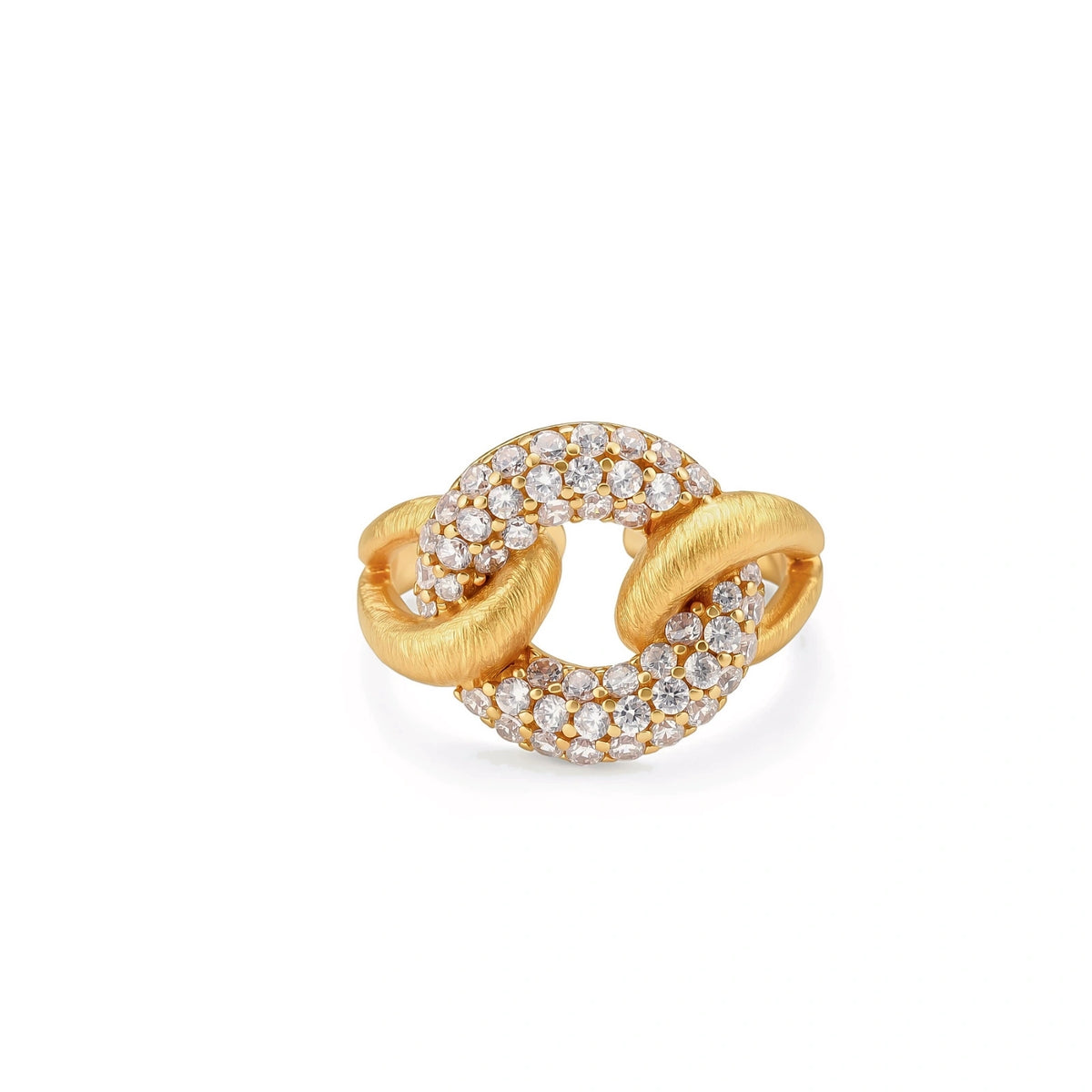 Lena Link Ring, front view of the interlinked pavé and brushed oval links